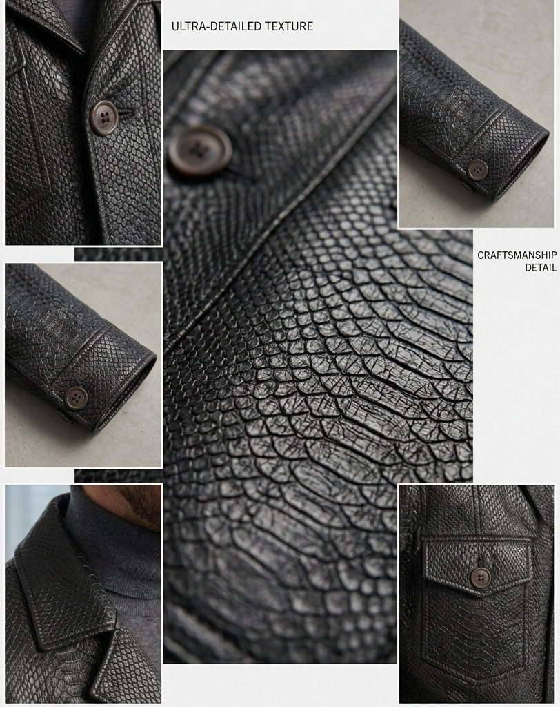 Anaconda Skin Embossed Leather Coat