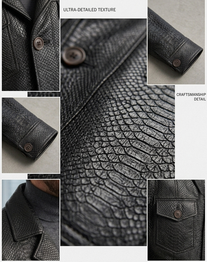 Anaconda Skin Embossed Leather Coat