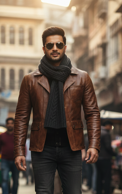 Vintage Distressed Leather Safari Blazer
