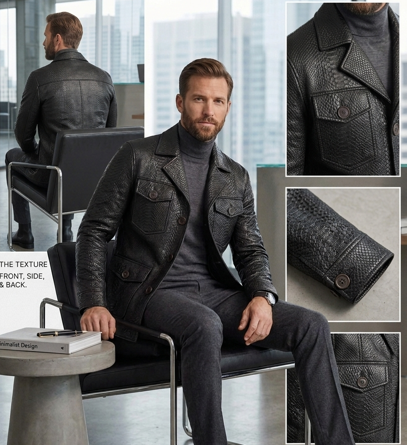Anaconda Skin Embossed Leather Coat