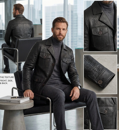 Anaconda Skin Embossed Leather Coat