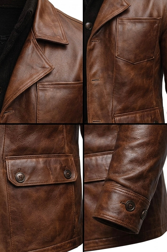 Vintage Distressed Leather Safari Blazer