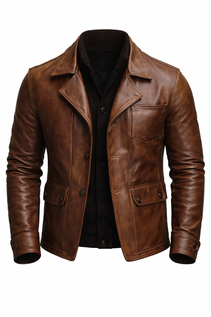 Vintage Distressed Leather Safari Blazer