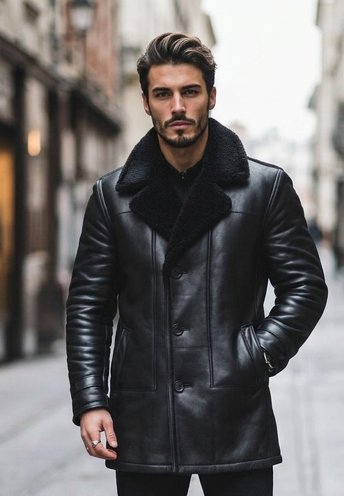 Noir Sovereign Shearling Coat